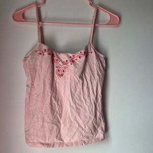 vintage light pink and red embroidered tank with built in bra🌸💓💖💗💕 sz 36B